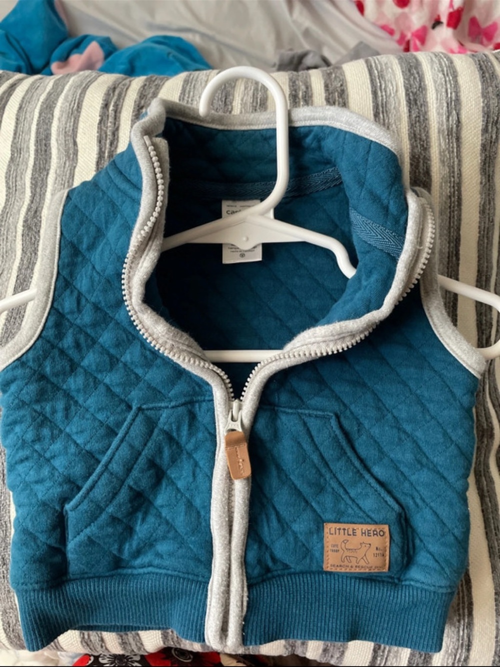 Carter's Teal Quilted Bib-Style Vest with Gray Trim